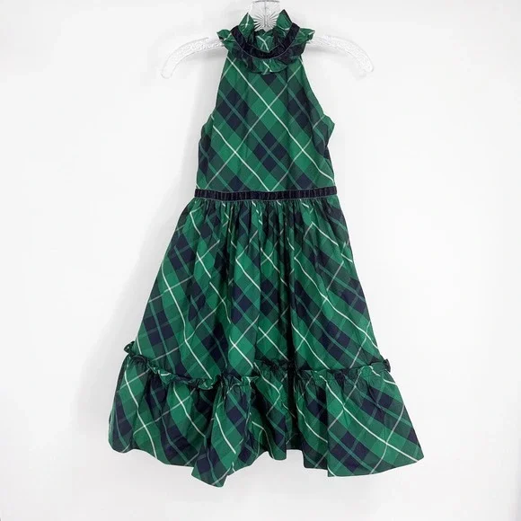 green plaid dress girl Birthday Dress in Evergreen Plaid – Thimble main image 0